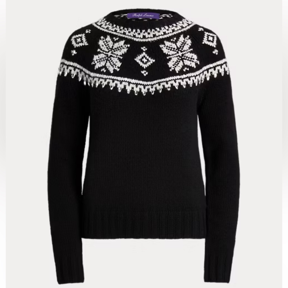 Ralph Lauren Purple Label Hand Knit Embellished 100% Cashmere Fair Isle Sweater - Picture 2 of 16